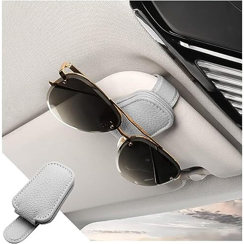Plenaro Sunglass Holder For Car Visor Clip, Magnetic Leather Car Sunglasses Holder Eyeglass Hanger Clip For Car Visor, Universal Auto Interior Accessories (Grey)