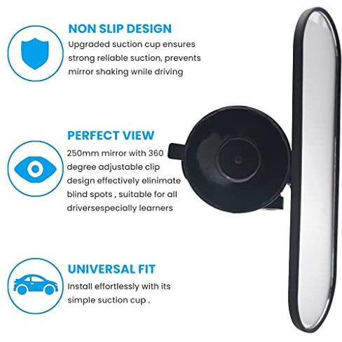 Proberos Rear View Mirror For Driving Test, Learner Instructor Mirror With Suction Cup, Universal Interior Rearview For Car, Suv, Crv, Trucks (220 X 65Mm)