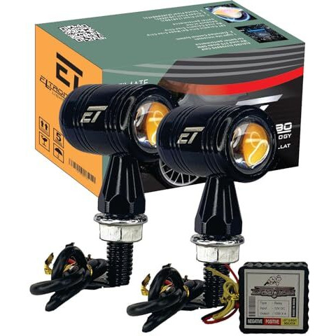 Eltron Turbo Original Bullet Shape Turn Signal Lights Indicator + 21 Modes Flasher Motorcycle Universal For All Bikes Models Turn Signal Lights Motorcycle (Amber, Pack Of 2) | Led