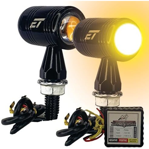 Eltron Turbo Original Bullet Shape Turn Signal Lights Indicator + 21 Modes Flasher Motorcycle Universal For All Bikes Models Turn Signal Lights Motorcycle (Amber, Pack Of 2) | Led