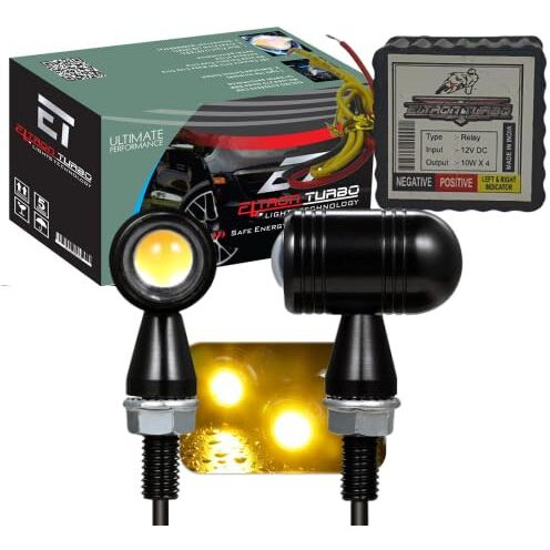 Eltron Turbo Original Bullet Shape Turn Signal Lights Indicator + 21 Modes Flasher Motorcycle Universal For All Bikes Models Turn Signal Lights Motorcycle (Amber, Pack Of 2) | Led