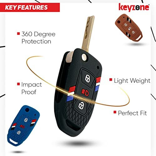 Keyzone Striped Silicone Key Cover Compatible For Tata Curvv, Nexon, Harrier, Safari, Altroz, Punch, Tigor, Tiago 3 Button Flip (Black)