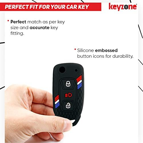 Keyzone Striped Silicone Key Cover Compatible For Tata Curvv, Nexon, Harrier, Safari, Altroz, Punch, Tigor, Tiago 3 Button Flip (Black)