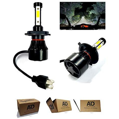A2D 3-Side Led Full Cobe H4 Hs1 Ultra Bright Bike Headlight Bulb Replacement Kit 6000K High-Low Beam-White