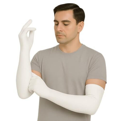 Weavers Villa Cotton Summer Gloves For Men & Women | Anti-Slip Uv Protection Arm Hand Gloves | Outdoor Sun, Dust, Pollution Shield | Elastic Fit | Pack Of 1 Pair (White)