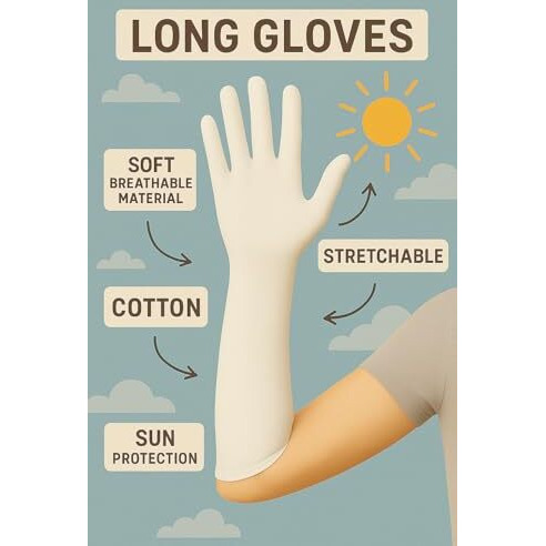 Weavers Villa Cotton Summer Gloves For Men & Women | Anti-Slip Uv Protection Arm Hand Gloves | Outdoor Sun, Dust, Pollution Shield | Elastic Fit | Pack Of 1 Pair (White)