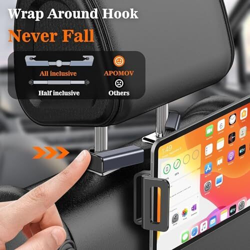 Toxen Tablet And Mobile Holder For Car Headrest - Back Seat 360 Adjustabletravel Portable Car Mobile/Tablet Holder Fits All 4.7-12.9" Devices & Headrest Rod~Black (Rotatable Telescopic)