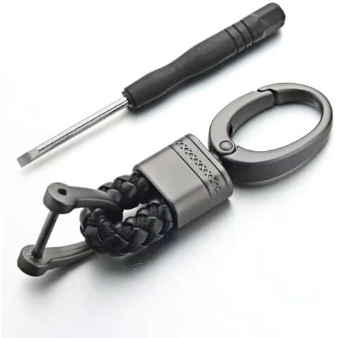 Jvcv Genuine Leather Braided Keychain Strap Accessories Car Key Chain Rope Keyring With Zinc Alloy Buckle Keyring Holder (Black)