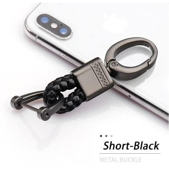 Jvcv Genuine Leather Braided Keychain Strap Accessories Car Key Chain Rope Keyring With Zinc Alloy Buckle Keyring Holder (Black)