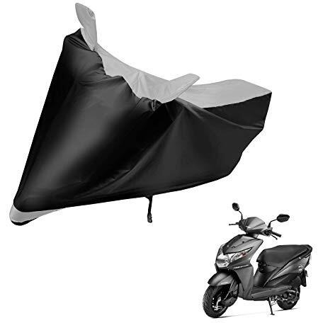Auto Hub Water Resistant Scooty Cover For Dio With Mirror Pocket, Belt & Buckle, Windproof, Dustproof - Navy, Silver Look
