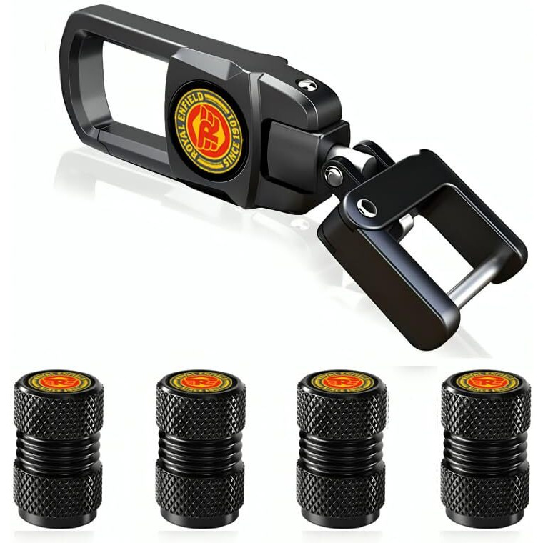 Greenworld Metal Black Heavy Duty Keychain With 4 Piece Black Tyre Valve Cap With O-Ring (Enifiedg)