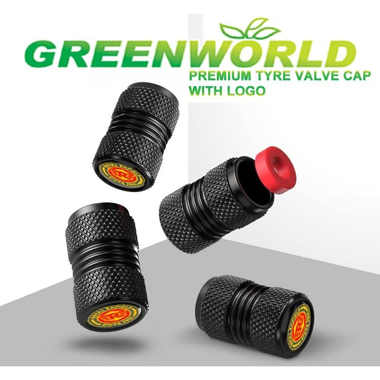 Greenworld Metal Black Heavy Duty Keychain With 4 Piece Black Tyre Valve Cap With O-Ring (Enifiedg)