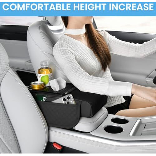 Sthira Pu Leather Car Armrest Fashion Armrest For Car Center Console 4 In 1 Car Armrest Cushion With Cup Holder Tissue Paper Box & Side Pocket Car Arm Rest Universal Hand Rest For Car 35*7*19Cm