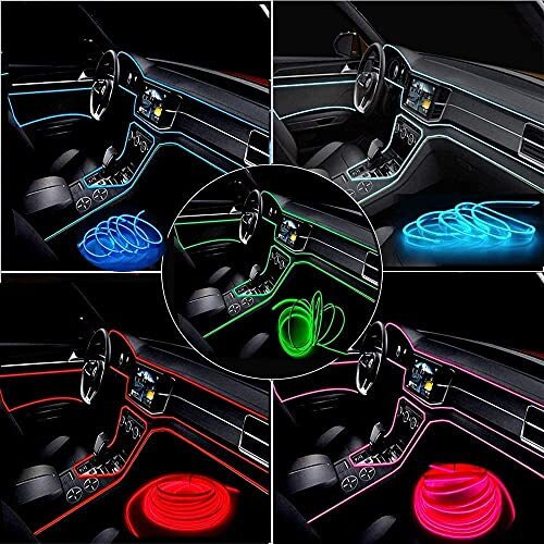 Automaze Usb El Wire, 5M Neon Lights 5V With Fuse Protection For Automotive Car Interior Decoration With 6Mm Sewing Edge (Ice Blue)