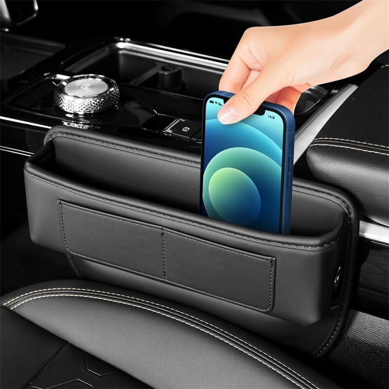 Sthira Car Organizer Car Seat Pocket Automobiles Organizer For Console Pu Leather Front Seats Side Seam Car Accessories Interior Organizer Console Car Organizer For Phone, Glasses, Keys, Cards,Black