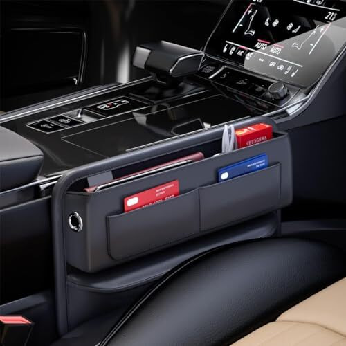 Sthira Car Organizer Car Seat Pocket Automobiles Organizer For Console Pu Leather Front Seats Side Seam Car Accessories Interior Organizer Console Car Organizer For Phone, Glasses, Keys, Cards,Black