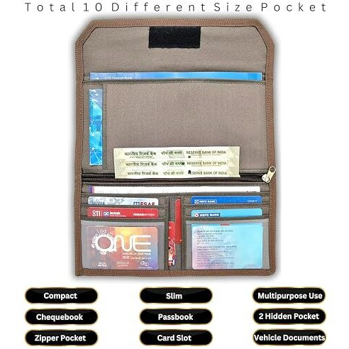 Ransh Car Document Holder Or Two Wheeler Document Organizer, All Vehicle Document Organisers, Pack Of 2 (Mat Black & Mat Brown)