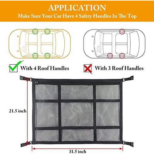 Sthira Car Ceiling Storage Net, Upgraded Car Ceiling Cargo Net Pocket, 31.5''X21.5'' Strengthen Load-Bearing Adjustable Double-Layer Mesh Camping Suv Storage Bag For Tent Putting Quilt Toys Sundies