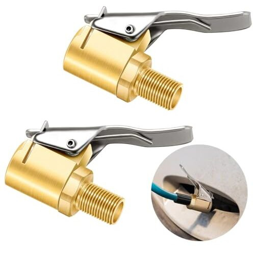 Sthira 2Pcs Brass Tire Valve Adapter With Secure Lock High-Quality 250 Psi Rated Air Pump Nozzle For Car & Cycle Accessories Motorcycles & Bicycles Most Fit For Tire Pressure Gauges & Air Compressors