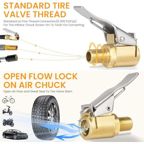 Sthira 2Pcs Brass Tire Valve Adapter With Secure Lock High-Quality 250 Psi Rated Air Pump Nozzle For Car & Cycle Accessories Motorcycles & Bicycles Most Fit For Tire Pressure Gauges & Air Compressors