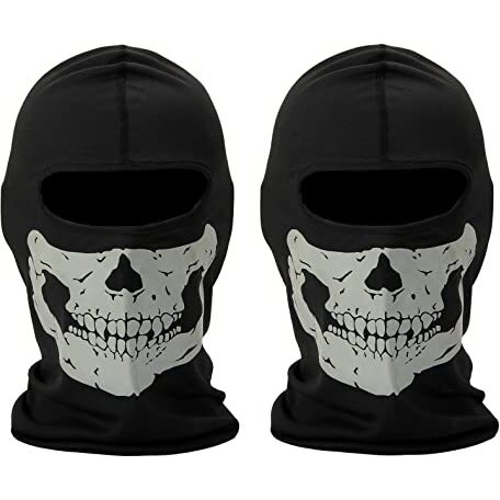 Nuoxinus Mesh 2 Pack Balaclava Black Ghosts Skull Full Face Mask For Men Women Cosplay Party Halloween Motorcycle Bike Cycling Outdoor Skateboard Hiking Skiing, Black, One Size