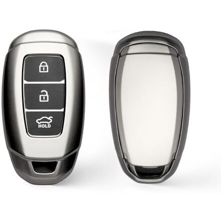Keyzone Tpu Car Key Cover Compatible For Hyundai I20 | Verna | Kona 3 Button Smart Key (Gunmetal)