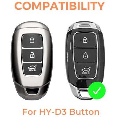 Keyzone Tpu Car Key Cover Compatible For Hyundai I20 | Verna | Kona 3 Button Smart Key (Gunmetal)