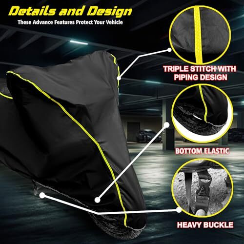 Garrege Waterproof Two Wheeler Cover For Continental Gt 650| Uv Proof, Heat Resistant & All Weather Protection | Black & Yellow Piping Color | Durable & Triple Stitched