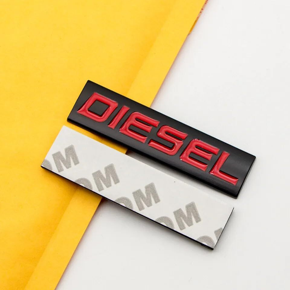 Automaze Diesel Emblem 3D Metal Car Badges Emblems Trunk Rear Fender Emblem Compataibe With Tailgate Side Sticker Badge Car Decals (Chrome Color) (Blk-Red)