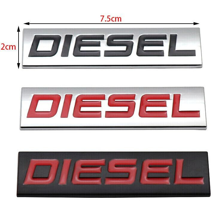 Automaze Diesel Emblem 3D Metal Car Badges Emblems Trunk Rear Fender Emblem Compataibe With Tailgate Side Sticker Badge Car Decals (Chrome Color) (Blk-Red)