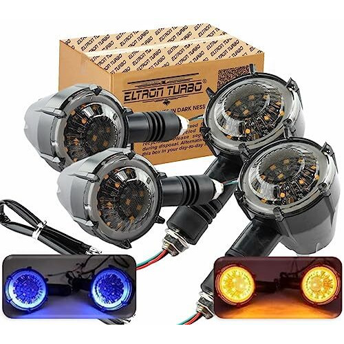 Eltron Turbo Original Waterproof Flexible Rubber Smd New Round Running Indicators High Bright Universal For All Bikes Models Turn Led Signal Lights Motorcycle (Amber And Blue) (Pack Of 4)