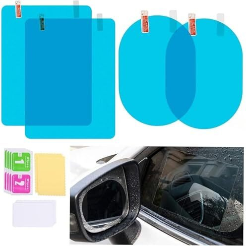 Detachi Anti Fog Film For Car Mirror Car Window Film Water Protective Film Sticker For Car Anti-Glare, Anti-Scratch, Rainproof (2 Pcs Oval + 2 Pcs Square) Universal Combo Pack
