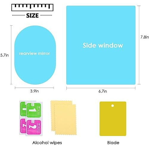 Detachi Anti Fog Film For Car Mirror Car Window Film Water Protective Film Sticker For Car Anti-Glare, Anti-Scratch, Rainproof (2 Pcs Oval + 2 Pcs Square) Universal Combo Pack