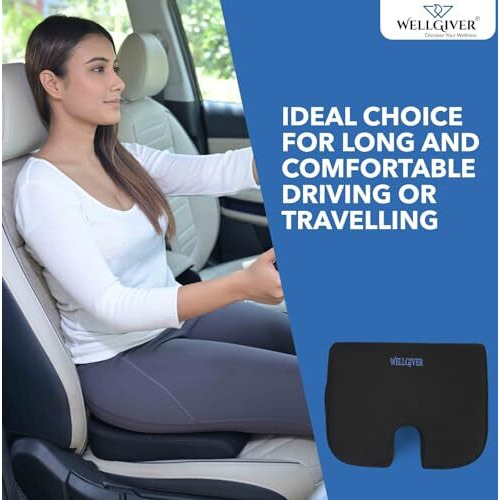 Wellgiver Ultimate Memory Foam Car Wedge Seat Cushion 2-Year Warranty For Long-Lasting Comfort And Durability | Coccyx Tailbone Cutout Relieves Hip, Tailbone, And Lower Back Pain | 17 X 13 X 3 Inches