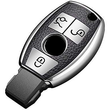 Jvcv Premium Soft Tpu Leather Pattern Key Cover Compatible With Mercedes Benz Key (Silver)