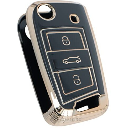 Shopoflux Tpu Key Cover Compatible With Skoda & Volkswagen Cars Kylaq | Slavia | Kushaq | Octavia | Virtus | Taigun | Tiguan | T Roc 3 Button Flip Key (Black)