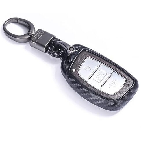 Jvcv Car Styling Soft Carbon Fiber Pattern Key Cover Compatible With Hyundai Push Button Start Smart Key With Keychain, Black