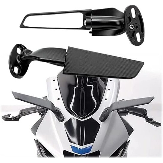 Eltron Turbo Elt45 Imported Original Wind Wing Rearview Stealth Aerodynamic Mirrors Fully Faired Bikes, Motorcyles Ninja 250 300 400 Gsx250R 360, R15 V4M, R15 V4, R15 V3, Adjustable (Black, Pack Of 2)