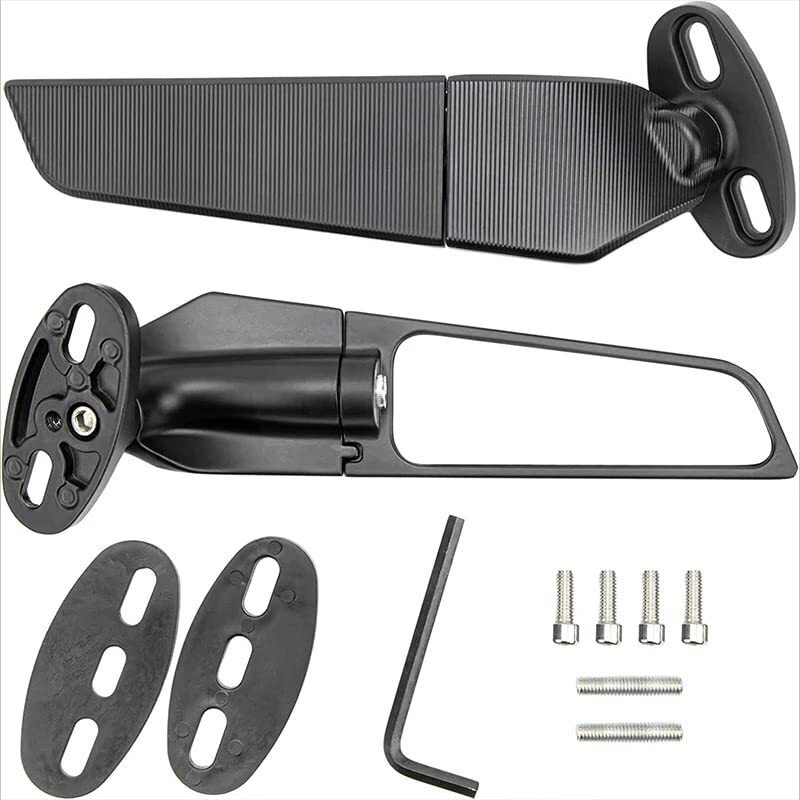 Eltron Turbo Elt45 Imported Original Wind Wing Rearview Stealth Aerodynamic Mirrors Fully Faired Bikes, Motorcyles Ninja 250 300 400 Gsx250R 360, R15 V4M, R15 V4, R15 V3, Adjustable (Black, Pack Of 2)
