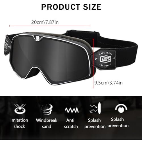 Proberos Motorcycle Goggles, Fashion Grey Helmet 400 Uv Sun Protection, Windproof, Anti Fog, Adjustable Headband, For Riding Racing For Men, Women, Youth