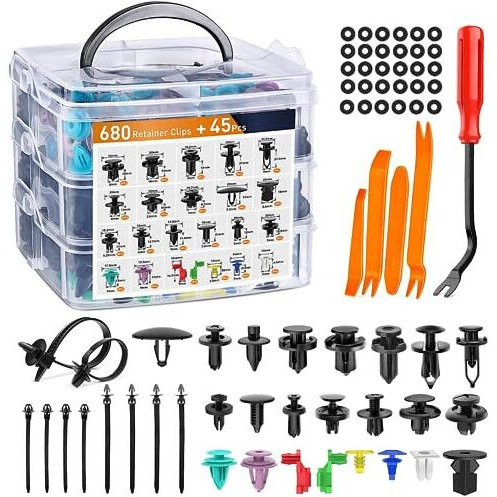 Serplex Car Door Plastic Trim Panel Clip Removal Tool, Car Push Retainer Clips & Door Trim Clip, 23 Sizes Nylon Bumper Fender Rivets With 10 Cable Ties And Fasteners Remover For Toyota Gm Ford Honda