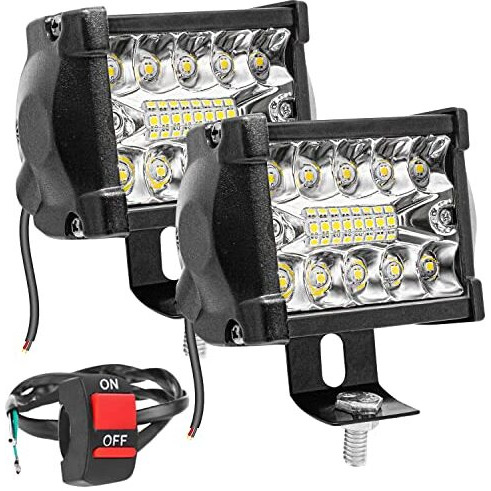 Fabtec Flood+Spot Beam Led Fog Light Led Bar Light 4 Inch 25W White Led Light Cube Pods With On/Off Switch And Clamps Universal Light For All Bikes (18 Led 4 Inch) (6 Month Warranty)