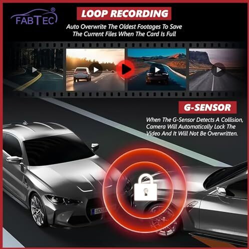 Fabtec 4 Inch Ips Screen Three Lens Car Dvr Hd 1080P Vehicle Driving Recorder Car Camera With Night Vision, G-Sensor, Parking Assistance