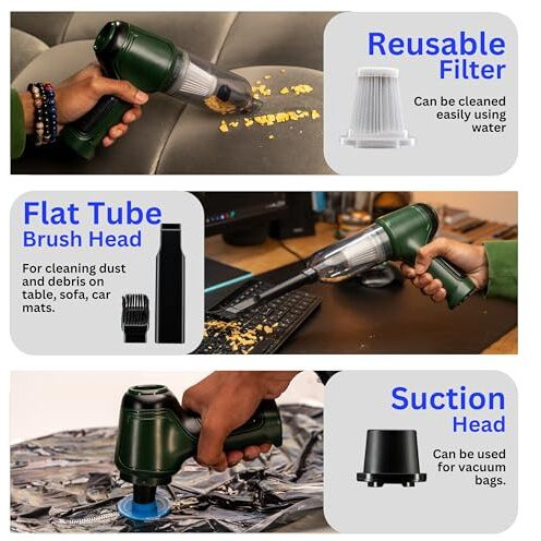 Proodos Car Accessories Vacuum Cleaner For Car Use 120W | 42000 Rpm | 4000 Mah Battery | 7000 Pa Suction | Blower And Car Vacuum Cleaner 2 In 1 For Efficient Cleaning (Green) 6 Months Warranty