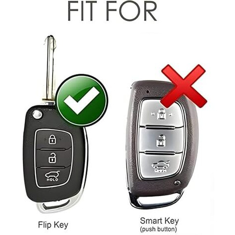 Shopoflux Metal Key Cover For Hyundai Hyundai Creta, Venue, Tucson, Alcazar, I20, Grand I10 Nios, Aura, Xcent, Exter 3 Button Flip Key Only - Black