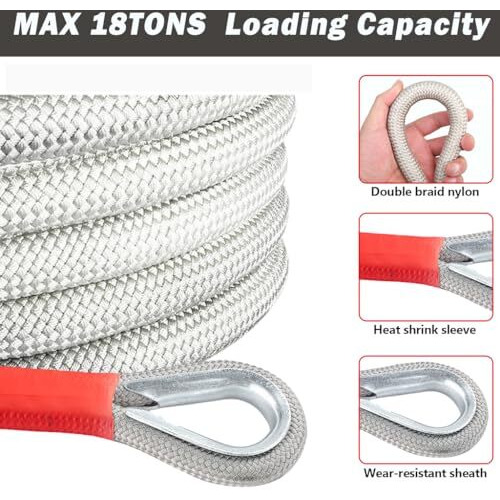 Sthira 13Ft -18Tons Tow Rope, Heavy Duty Towing Strap With Screw Fixed D Ring, Woven Nylon Car Toe Cable For Car Attachment Max 18000Kg Loading Capacity Towing Rope Carry Up For Truck, Off-Road, Suv