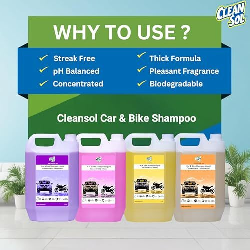 Cleansol Car & Bike Wash Shampoo Concentrate | High-Foaming, Ph-Balanced, Paint-Safe Formula | Thick Suds With Shine Boost | Works With Foam Cannon & Bucket Wash | Lavender Fragrance - 5 Ltr