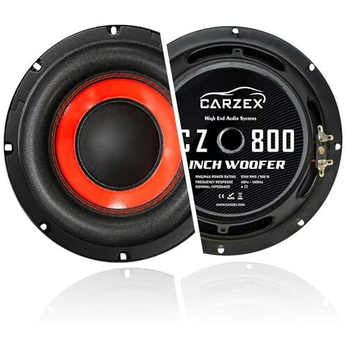 Carzex 8 Inch 125W Rms Amp Woofer With 500W Peak Power & 4 Layer Copper Coil Subwoofer For Cars & Home Theatre, Bass Audio Systems & Diy Projects (1.5" Voice Coil | 120X25 Mm Magnet | 4 Ohm)