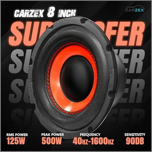 Carzex 8 Inch 125W Rms Amp Woofer With 500W Peak Power & 4 Layer Copper Coil Subwoofer For Cars & Home Theatre, Bass Audio Systems & Diy Projects (1.5" Voice Coil | 120X25 Mm Magnet | 4 Ohm)