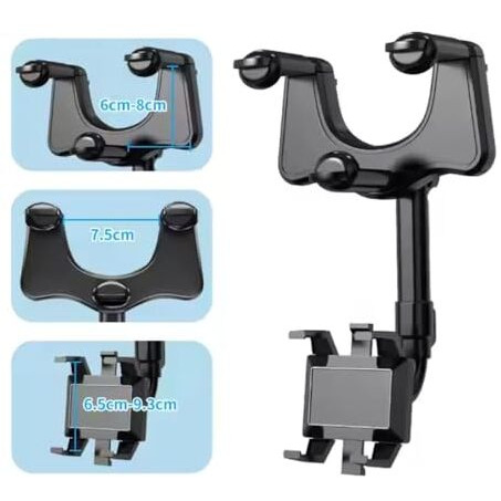 Rumay Car Mirror Mobile Holder For Rearview Mirror Adjustable, Anti-Shake Phone Mount For Gps Navigation,Hands-Free, Easy Installation, 360 Rotatable Shockproof & Non-Slip Grip